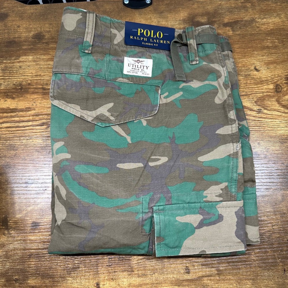 NEW Polo Ralph Lauren Mens Camo Cargo Shorts Classic Fit Surplus Chino Green 48